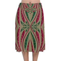 Folk Flowers Print Floral Pattern Ethnic Art Velvet Flared Midi Skirt by Eskimos