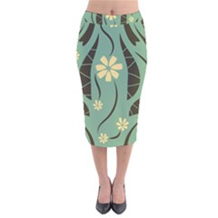 Folk Flowers Print Floral Pattern Ethnic Art Velvet Midi Pencil Skirt by Eskimos