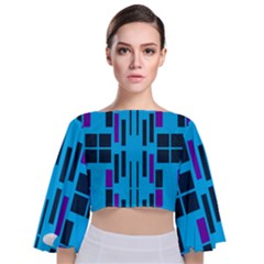 Abstract Pattern Geometric Backgrounds Tie Back Butterfly Sleeve Chiffon Top by Eskimos