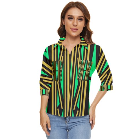 Abstract Pattern Geometric Backgrounds Women s Quarter Sleeve Pocket Shirt by Eskimos