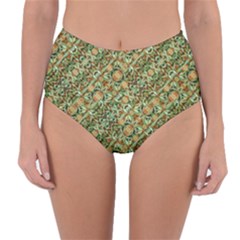 Colorful Stylized Botanic Motif Pattern Reversible High-waist Bikini Bottoms by dflcprintsclothing