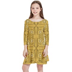 Folk Flowers Print Floral Pattern Ethnic Art Kids  Quarter Sleeve Skater Dress by Eskimos