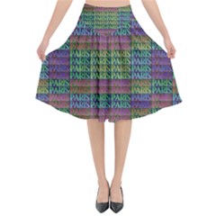 Paris Words Motif Colorful Pattern Flared Midi Skirt by dflcprintsclothing