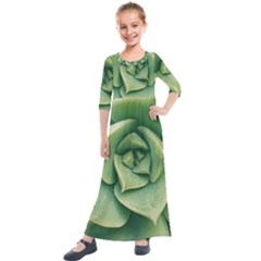 Echeveria Imbricata Closeup Photo Kids  Quarter Sleeve Maxi Dress by dflcprintsclothing