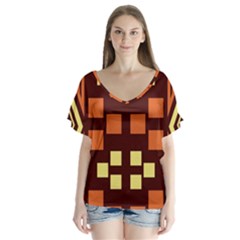 Abstract Pattern Geometric Backgrounds  V-neck Flutter Sleeve Top by Eskimos