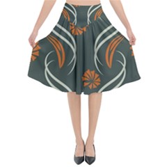 Folk Flowers Print Floral Pattern Ethnic Art Flared Midi Skirt by Eskimos