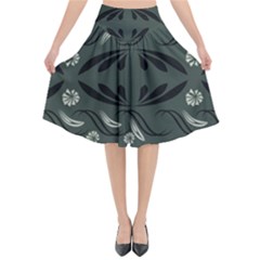 Folk Flowers Print Floral Pattern Ethnic Art Flared Midi Skirt by Eskimos