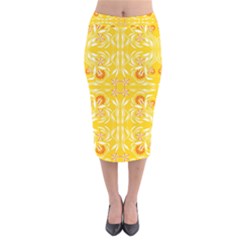 Folk Flowers Print Floral Pattern Ethnic Art Velvet Midi Pencil Skirt by Eskimos