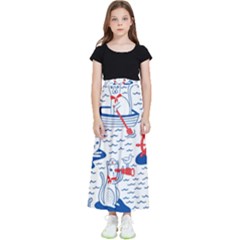 Nautical Cats Seamless Pattern Kids  Flared Maxi Skirt by Jancukart
