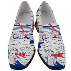 Nautical Cats Seamless Pattern Women s Chunky Heel Loafers by Jancukart