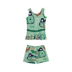 Seamless Pattern Fishes Pirates Cartoon Kids  Boyleg Swimsuit by Jancukart