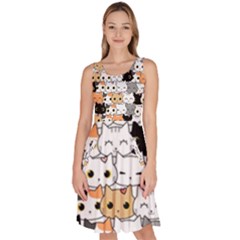 Cute-cat-kitten-cartoon-doodle-seamless-pattern Knee Length Skater Dress With Pockets by Jancukart