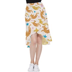 Cute Cats Seamless Pattern With Stars Funny Drawing Kittens Frill Hi Low Chiffon Skirt by Jancukart