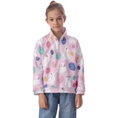 Cute Bunnies Easter Eggs Seamless Pattern Kids  Half Zip Hoodie by Jancukart