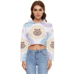 Cute Cat Seamless Pattern Background Women s Lightweight Cropped Hoodie by Jancukart