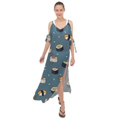 Sushi Pattern Maxi Chiffon Cover Up Dress by Jancukart