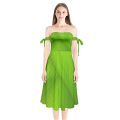 Banana Leaf Shoulder Tie Bardot Midi Dress by artworkshop