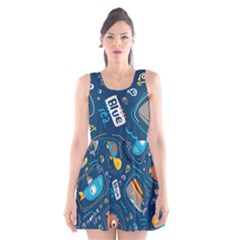 Seamless-pattern-vector-submarine-with-sea-animals-cartoon Scoop Neck Skater Dress by Jancukart