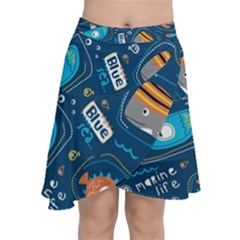Seamless-pattern-vector-submarine-with-sea-animals-cartoon Chiffon Wrap Front Skirt by Jancukart