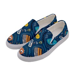 Seamless-pattern-vector-submarine-with-sea-animals-cartoon Women s Canvas Slip Ons by Jancukart