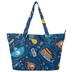 Seamless-pattern-vector-submarine-with-sea-animals-cartoon Full Print Shoulder Bag by Jancukart