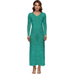 Blue Glitter Long Sleeve Velour Longline Maxi Dress by FunDressesShop