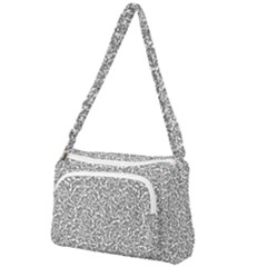 Black And White Hello Text Motif Random Pattern Front Pocket Crossbody Bag by dflcprintsclothing