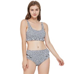 Black And White Hello Text Motif Random Pattern Frilly Bikini Set by dflcprintsclothing