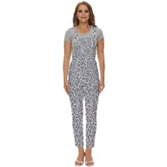 Black And White Hello Text Motif Random Pattern Women s Pinafore Overalls Jumpsuit by dflcprintsclothing