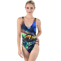 Peacock Feather Drop High Leg Strappy Swimsuit by artworkshop