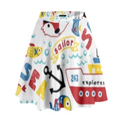 Seamless-pattern-vector-sailing-equipments-cartoon High Waist Skirt by Jancukart
