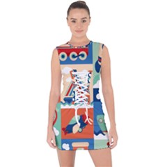 Toy-transport-cartoon-seamless-pattern-with-airplane-aerostat-sail-yacht-vector-illustration Lace Up Front Bodycon Dress by Jancukart
