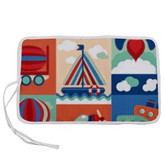 Toy-transport-cartoon-seamless-pattern-with-airplane-aerostat-sail-yacht-vector-illustration Pen Storage Case (m) by Jancukart