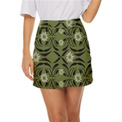 Folk Flowers Print Floral Pattern Ethnic Art Mini Front Wrap Skirt by Eskimos