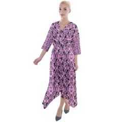 Pink Bat Quarter Sleeve Wrap Front Maxi Dress by NerdySparkleGoth