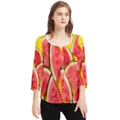 Watermelon Chiffon Quarter Sleeve Blouse by artworkshop