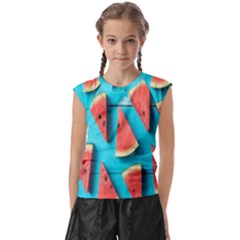 Watermelon Blue Background Kids  Raglan Cap Sleeve Tee by artworkshop
