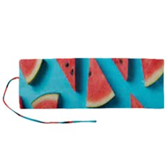 Watermelon Blue Background Roll Up Canvas Pencil Holder (m) by artworkshop
