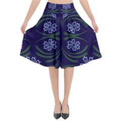 Folk Flowers Print Floral Pattern Ethnic Art Flared Midi Skirt by Eskimos