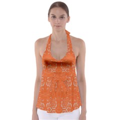 Folk Flowers Print Floral Pattern Ethnic Art Babydoll Tankini Top by Eskimos