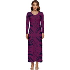 Folk Flowers Print Floral Pattern Ethnic Art Long Sleeve Velour Longline Maxi Dress by Eskimos