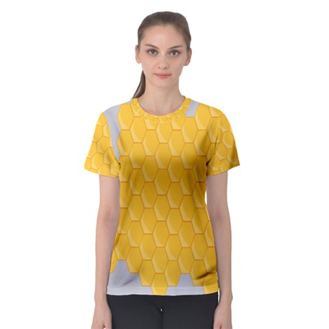 Hexagons Yellow Honeycomb Hive Bee Hive Pattern Women s Sport Mesh Tee by artworkshop