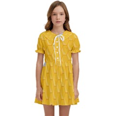 Hexagons Yellow Honeycomb Hive Bee Hive Pattern Kids  Sweet Collar Dress by artworkshop