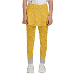 Hexagons Yellow Honeycomb Hive Bee Hive Pattern Kids  Skirted Pants by artworkshop