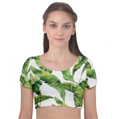 Sheets Tropical Plant Palm Summer Exotic Velvet Short Sleeve Crop Top  by artworkshop