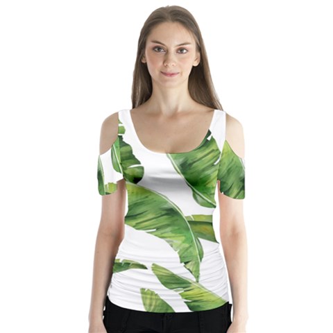 Sheets Tropical Plant Palm Summer Exotic Butterfly Sleeve Cutout Tee  by artworkshop