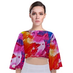 Colorful Painting Tie Back Butterfly Sleeve Chiffon Top by artworkshop