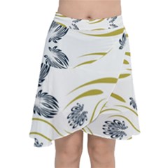 Folk Flowers Print Floral Pattern Ethnic Art Chiffon Wrap Front Skirt by Eskimos