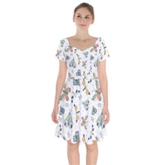 Seamless-pattern-with-moth-butterfly-dragonfly-white-backdrop Short Sleeve Bardot Dress by Jancukart