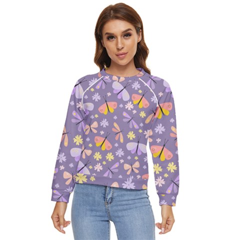Vector-seamless-pattern-with-butterflies-beetles Women s Long Sleeve Raglan Tee by Jancukart